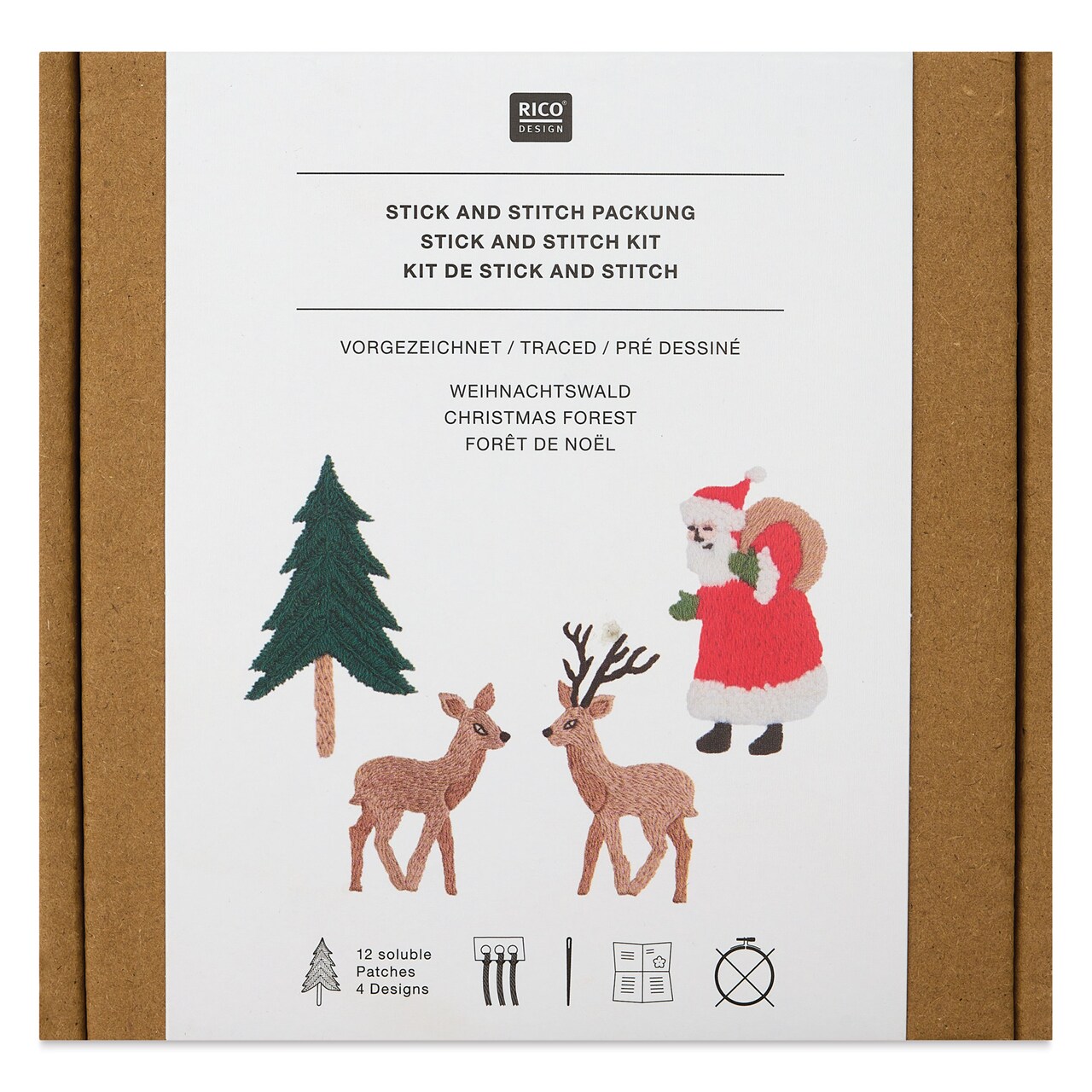 Rico Design Stick and Stitch Embroidery Kit - Pkg of 12, Christmas Forest